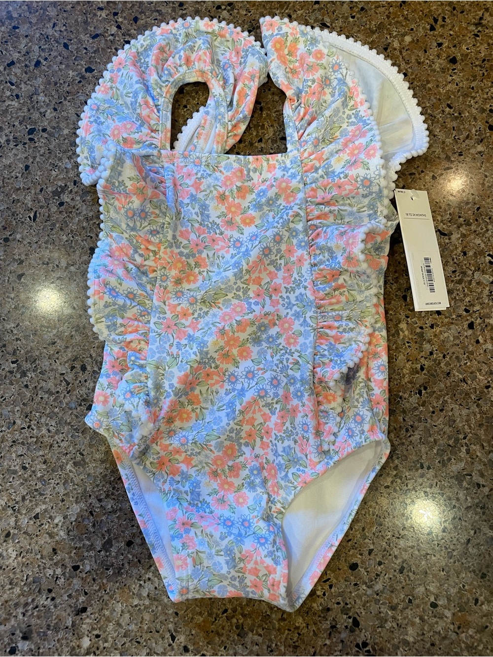 Janie and Jack Floral Ruffle Swimsuit - Pink, Blue & Cream